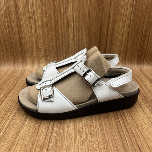 SAS Captiva Women's White Leather  T-Strap Sandals  8.5 M TRIPAD Made in USA - Picture 3 of 10